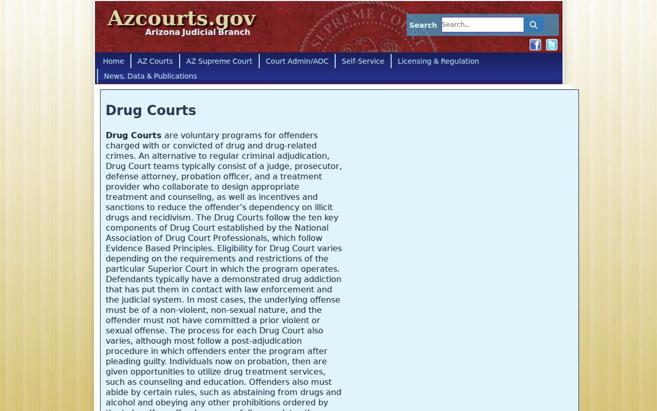 Arizona drug court program information related to Navajo County review settings