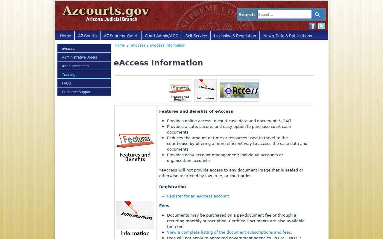 Navajo County case search eAccess registration and fees