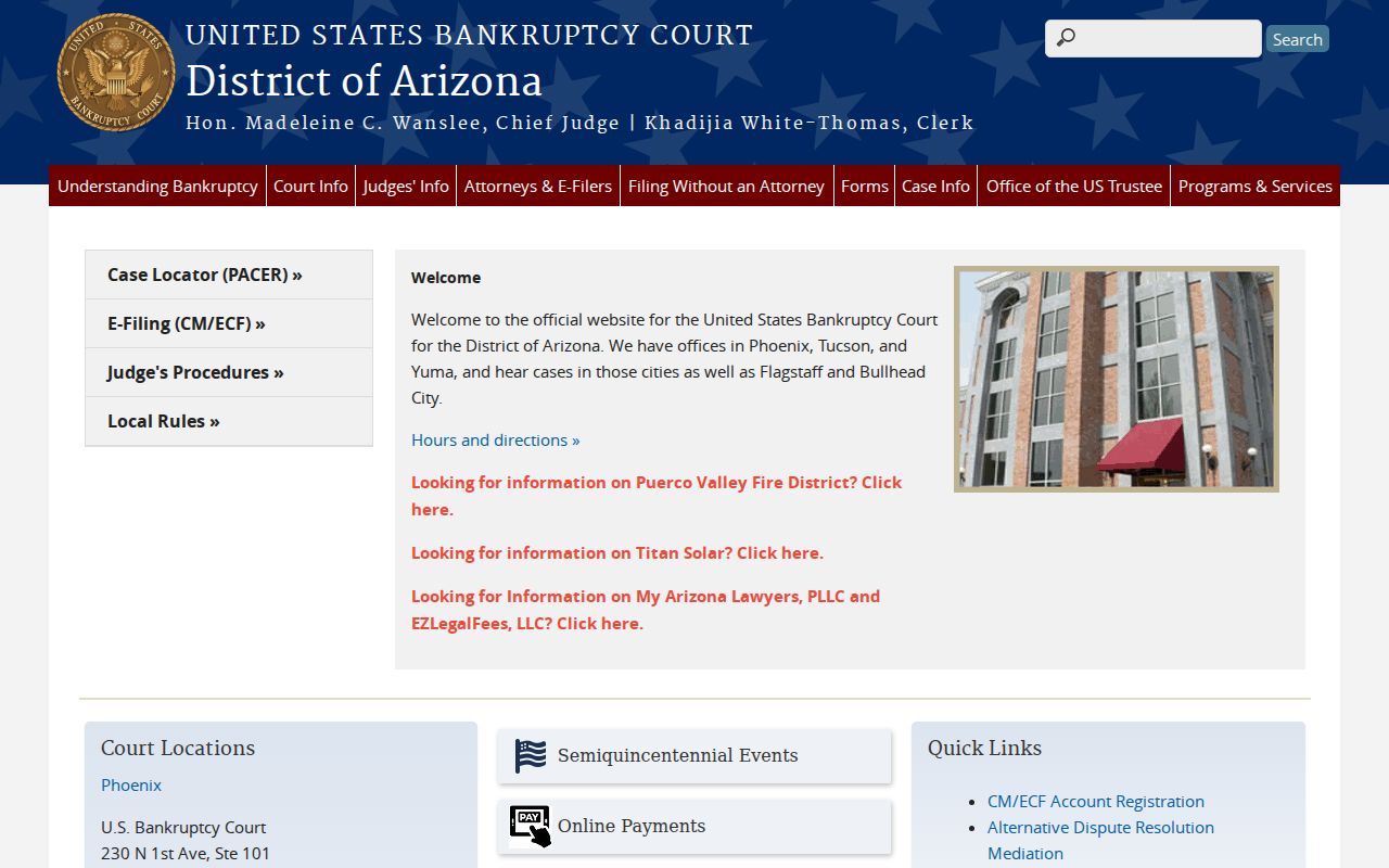 Navajo County court records federal bankruptcy court channel