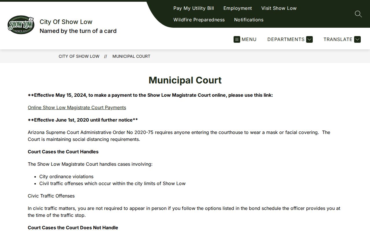 Navajo County traffic court records Show Low Municipal Court